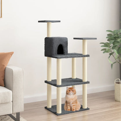 Árvore p/ gatos c/ postes arranhadores sisal 119cm cinza-escuro