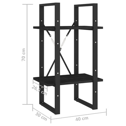 Estante com 2 prateleiras 40x30x70 cm pinho maciço preto