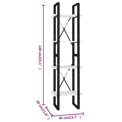 Estante com 4 prateleiras 40x30x140 cm contraplacado branco