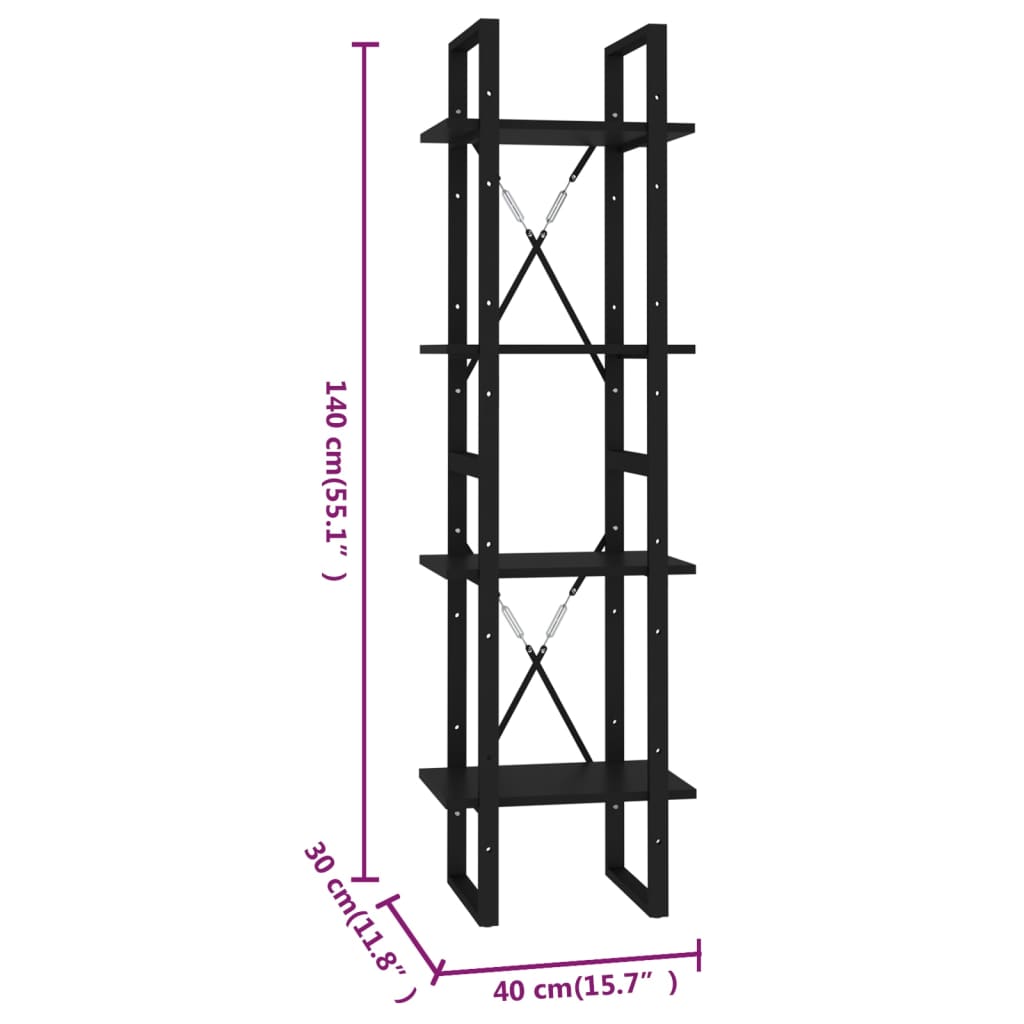 Estante com 4 prateleiras 40x30x140 cm contraplacado preto