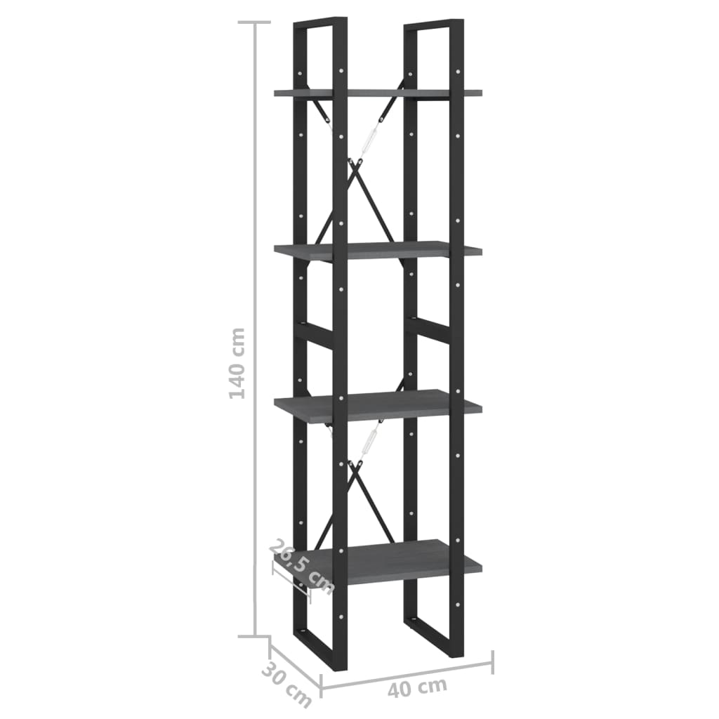 Estante com 4 prateleiras 40x30x140 cm pinho maciço cinzento