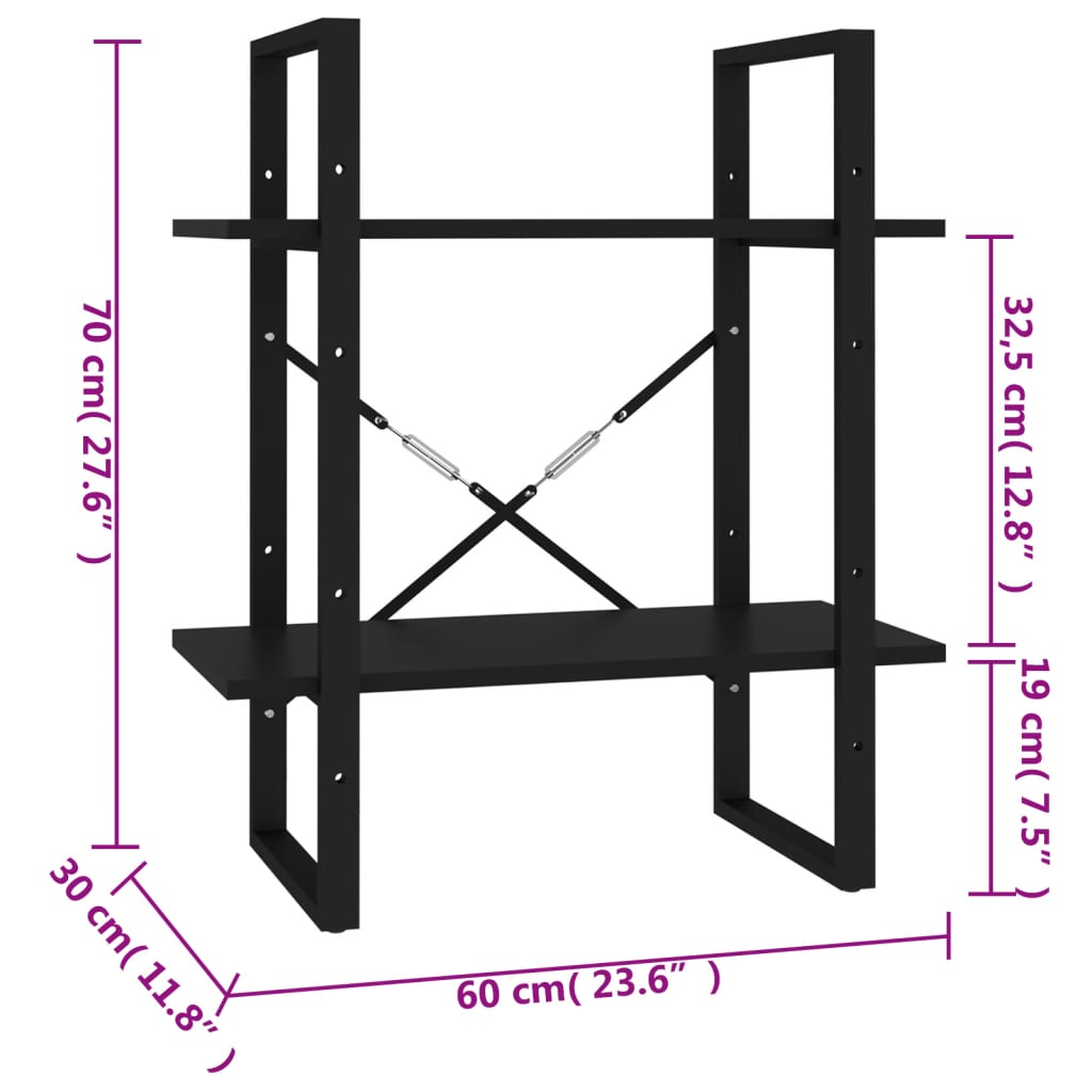 Estante com 2 prateleiras 60x30x70 cm contraplacado preto