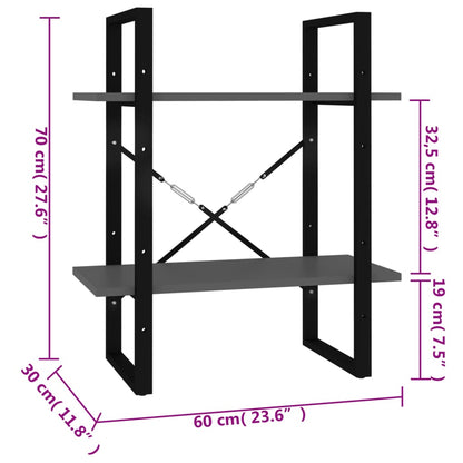 Estante com 2 prateleiras 60x30x70 cm contraplacado cinzento