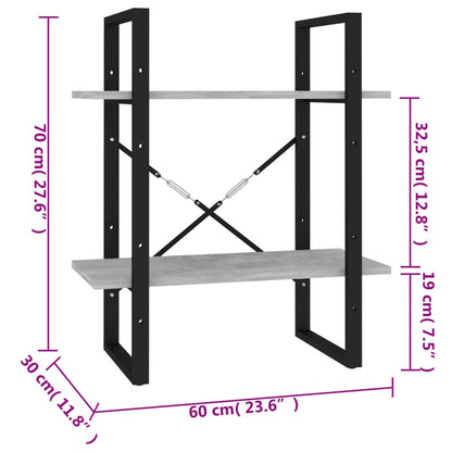 Estante 2 prateleiras 60x30x70cm contraplacado cinzento cimento