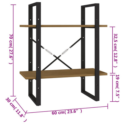 Estante com 2 prateleiras 60x30x70 cm pinho maciço castanho mel