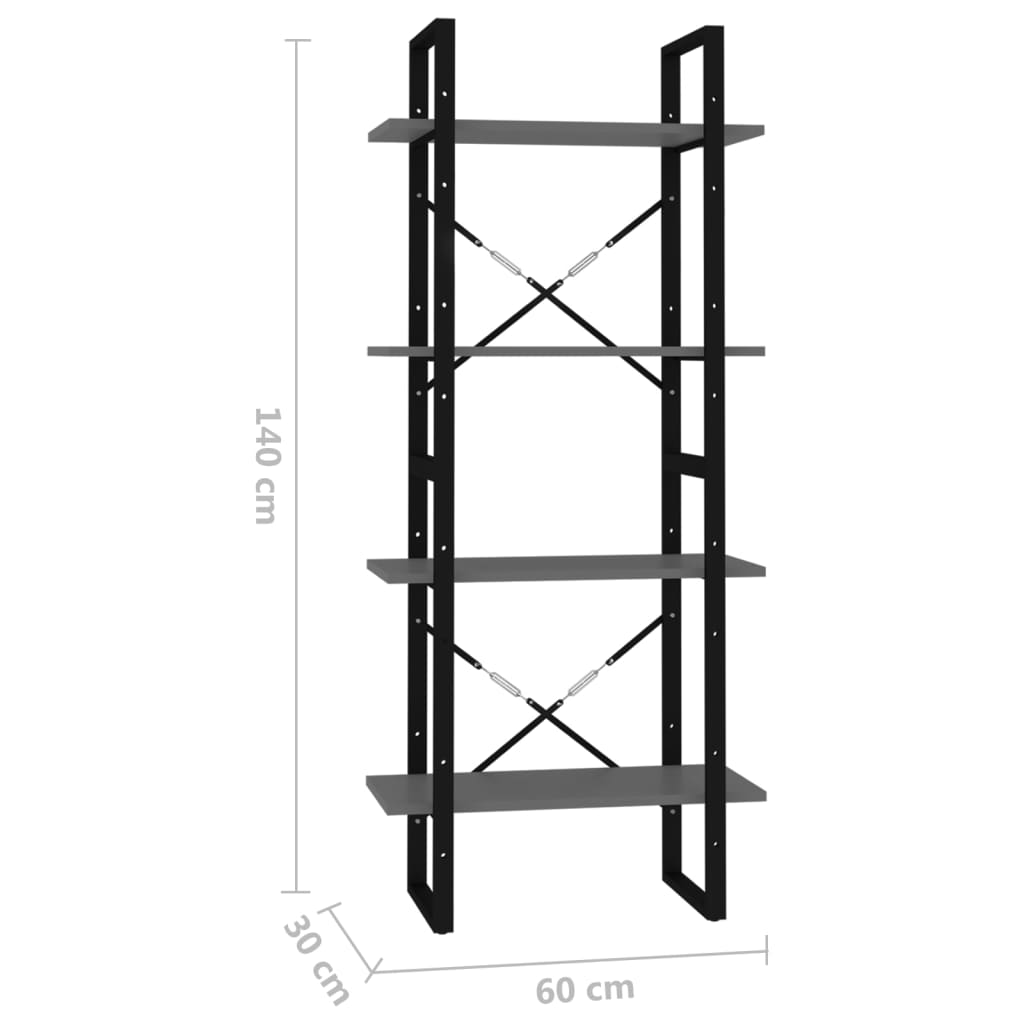 Estante com 4 prateleiras 60x30x140 cm contraplacado cinzento