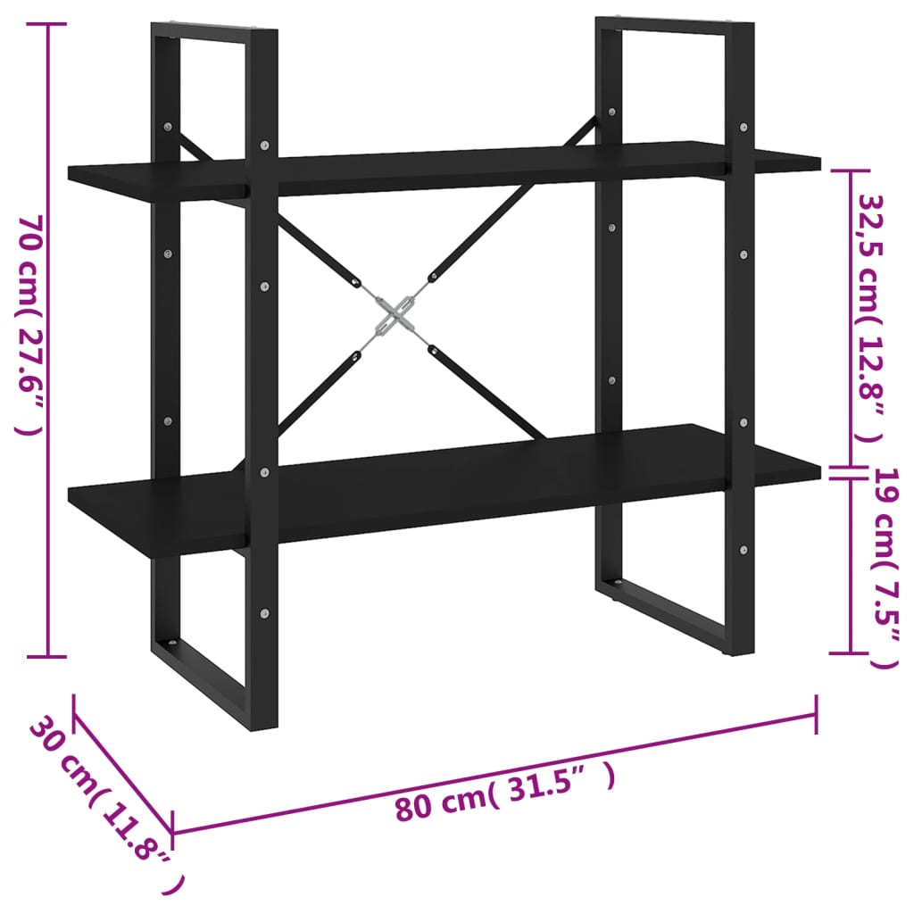 Estante com 2 prateleiras 80x30x70 cm contraplacado preto