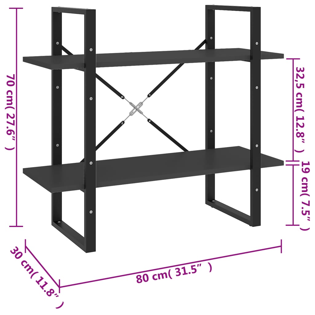 Estante com 2 prateleiras 80x30x70 cm contraplacado cinzento