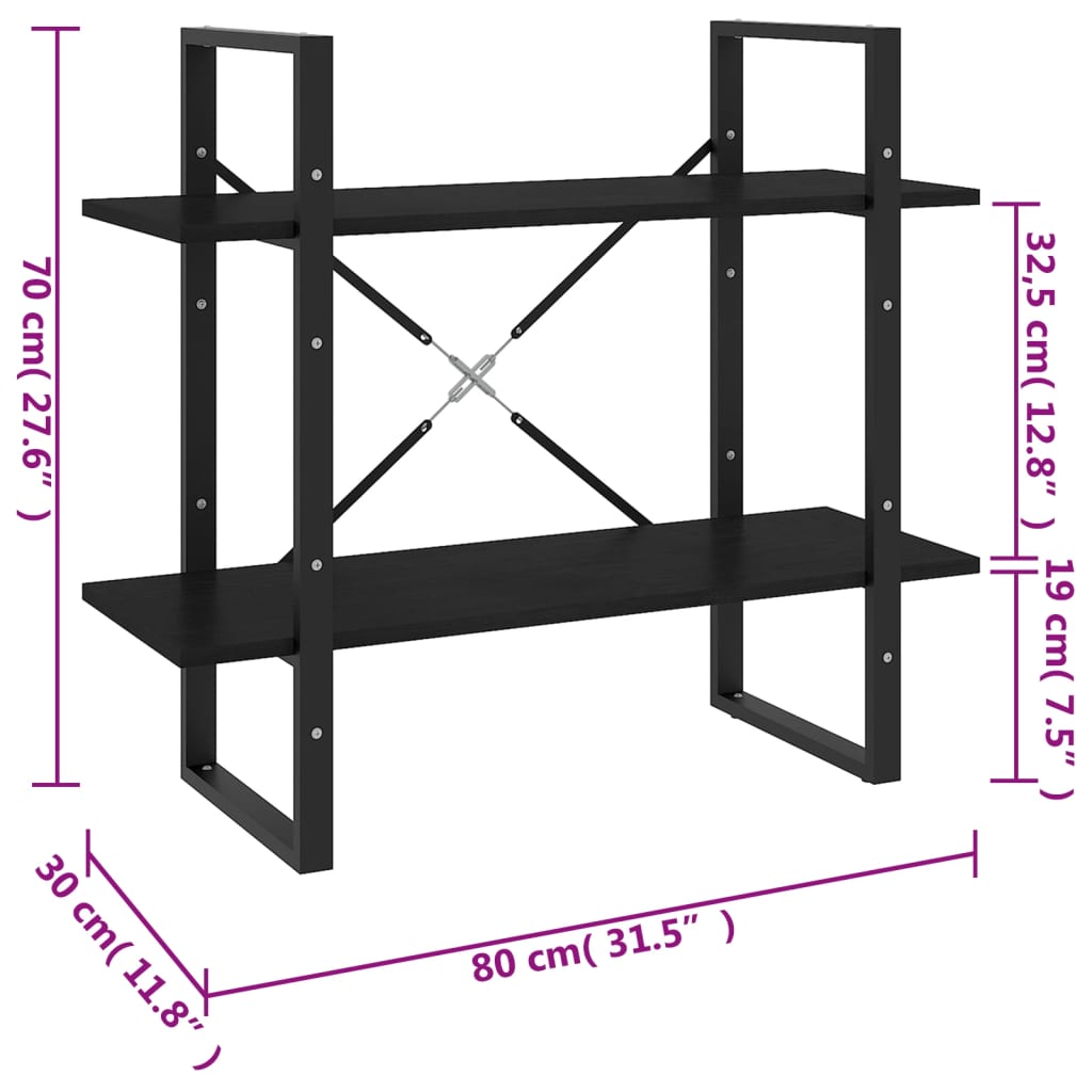 Estante com 2 prateleiras 80x30x70 cm pinho maciço preto