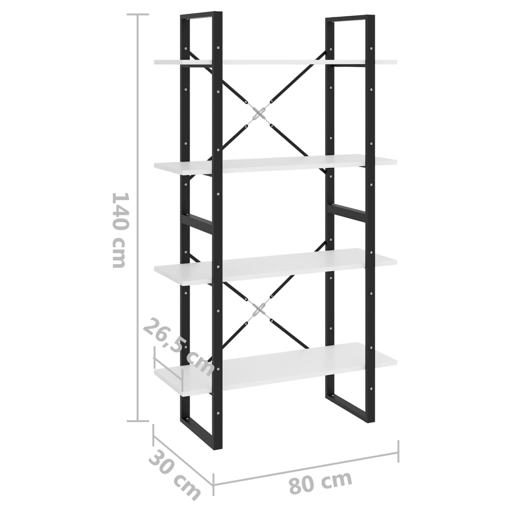 Estante com 4 prateleiras 80x30x140 cm contraplacado branco