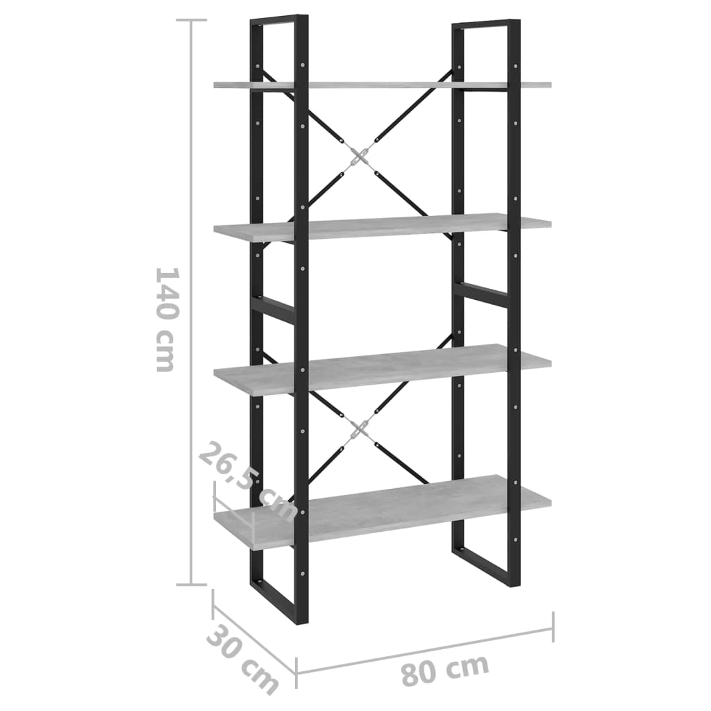 Estante 4 prateleiras 80x30x140 cm contrapl. cinzento-cimento