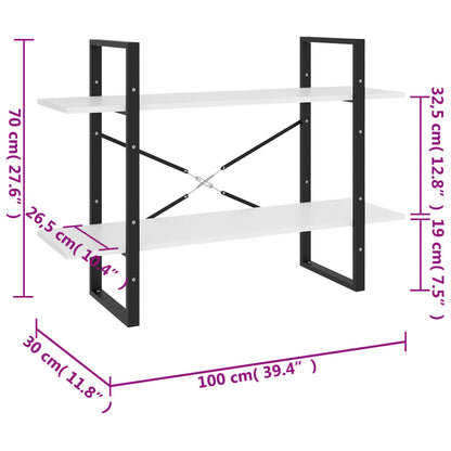 Estante com 2 prateleiras 100x30x70 cm contraplacado branco