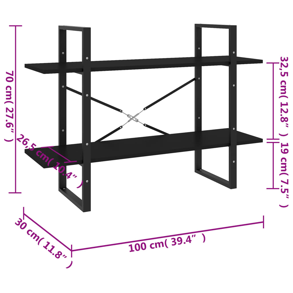 Estante c/ 2 prateleiras 100x30x70 cm contraplacado preto