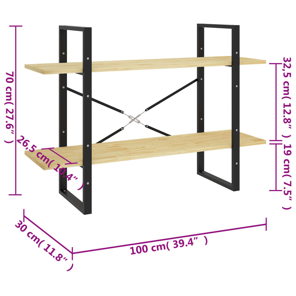 Estante com 2 prateleiras 100x30x70 cm pinho maciço