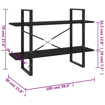 Estante com 2 prateleiras 100x30x70 cm pinho maciço preto