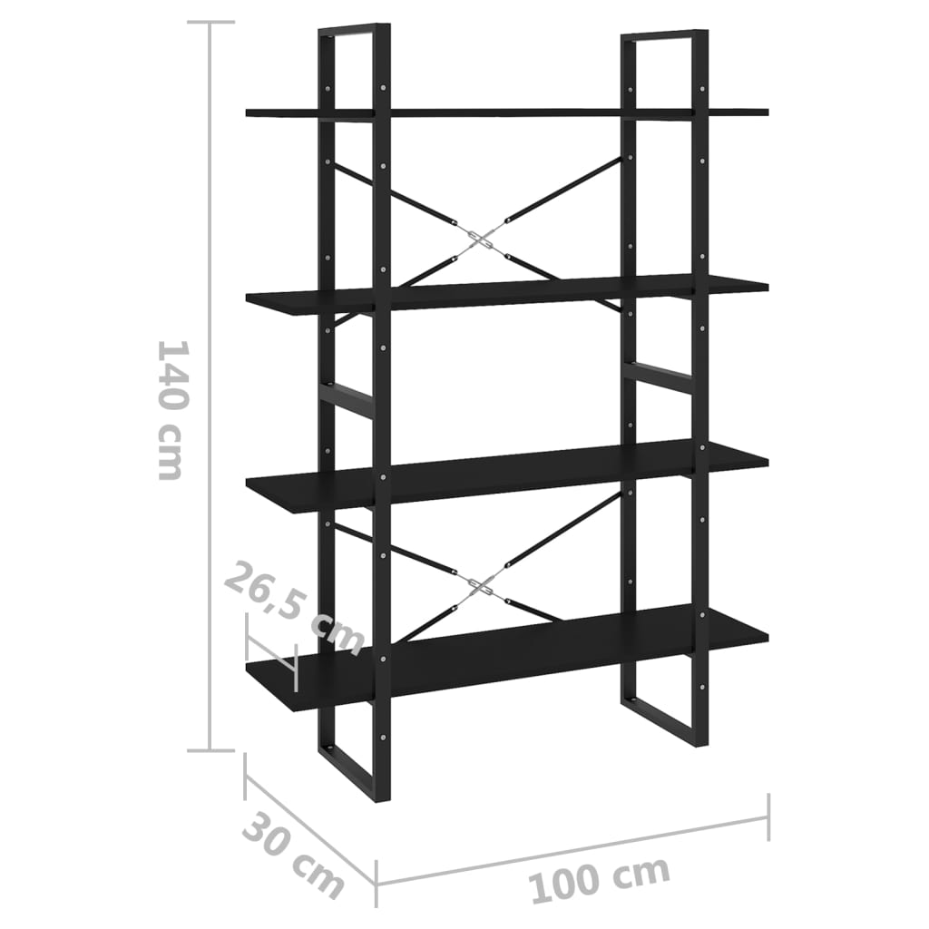 Estante com 4 prateleiras 100x30x140 cm contraplacado preto