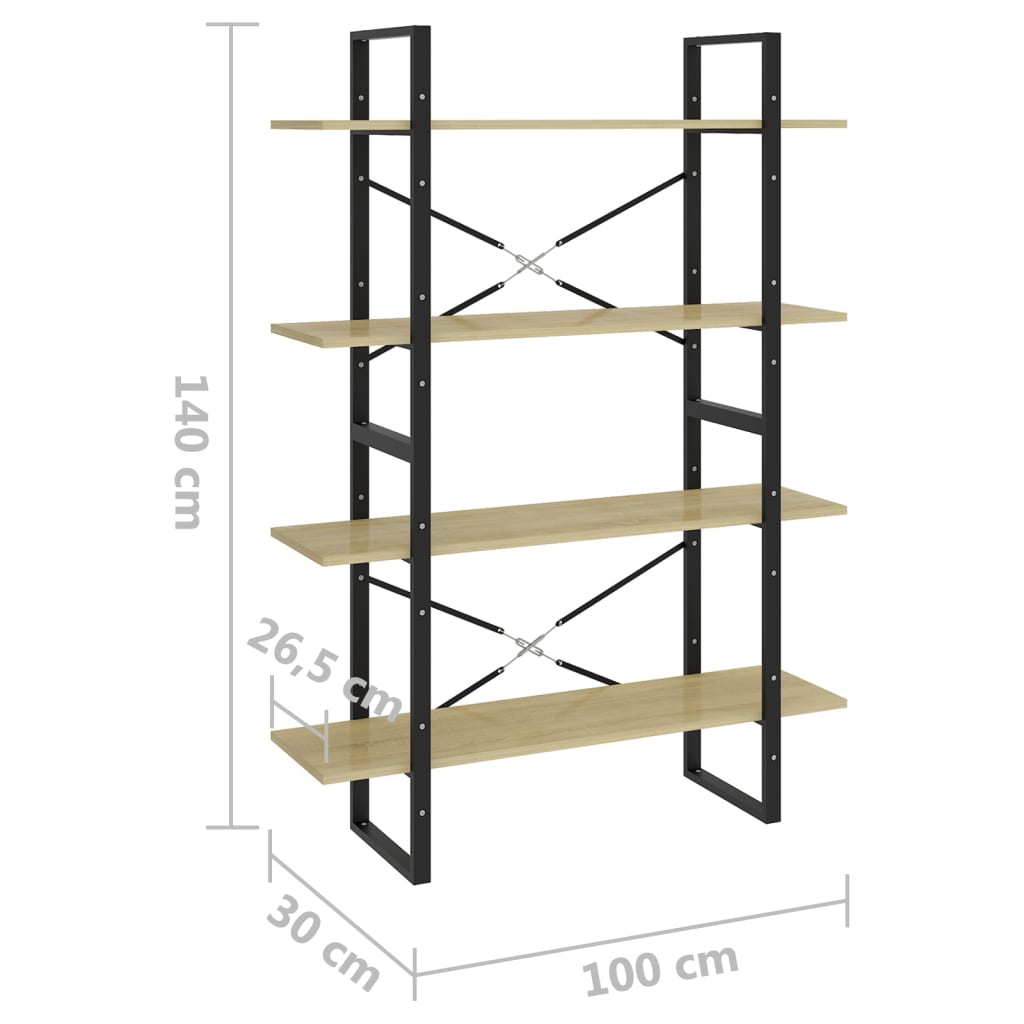 Estante 4 prateleiras 100x30x140cm contrap. cor carvalho sonoma