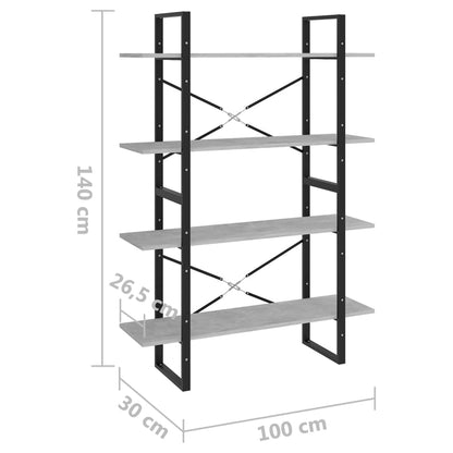 Estante 4 prateleiras 100x30x140 cm contrapl. cinzento-cimento