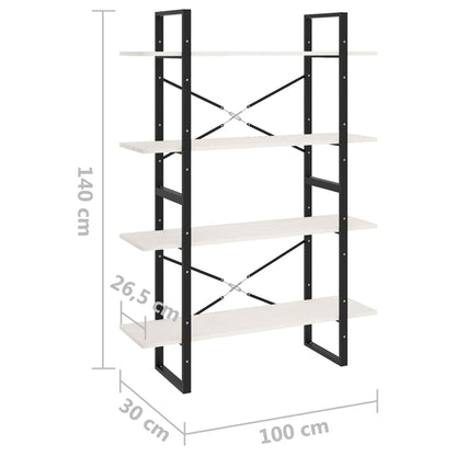 Estante com 4 prateleiras 100x30x140 cm pinho maciço branco