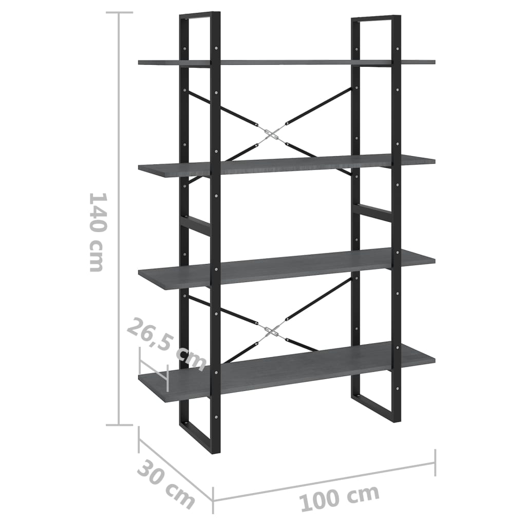 Estante com 4 prateleiras 100x30x140 cm pinho maciço cinzento