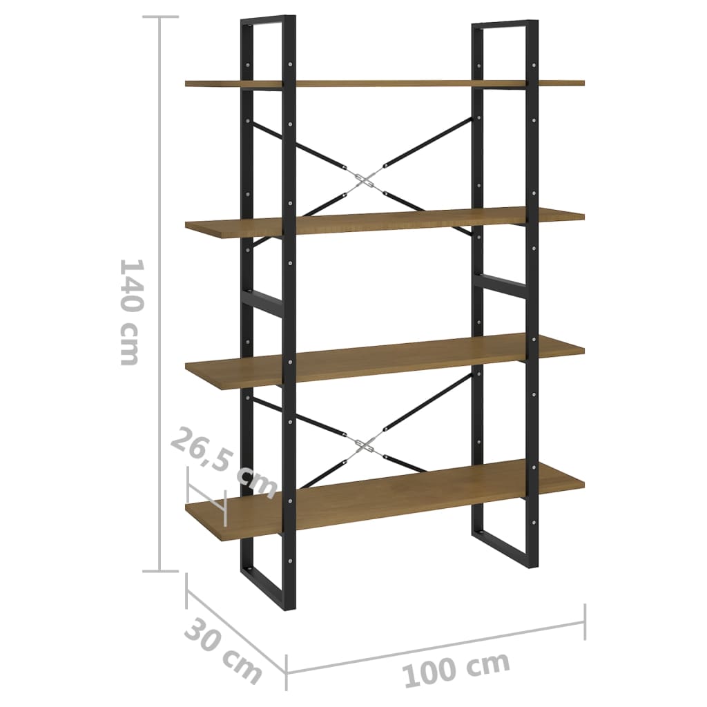 Estante com 4 prateleiras 100x30x140 cm pinho maciço castanho