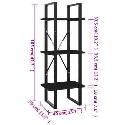 Estante c/ 3 prateleiras 40x30x105 cm contraplacado preto