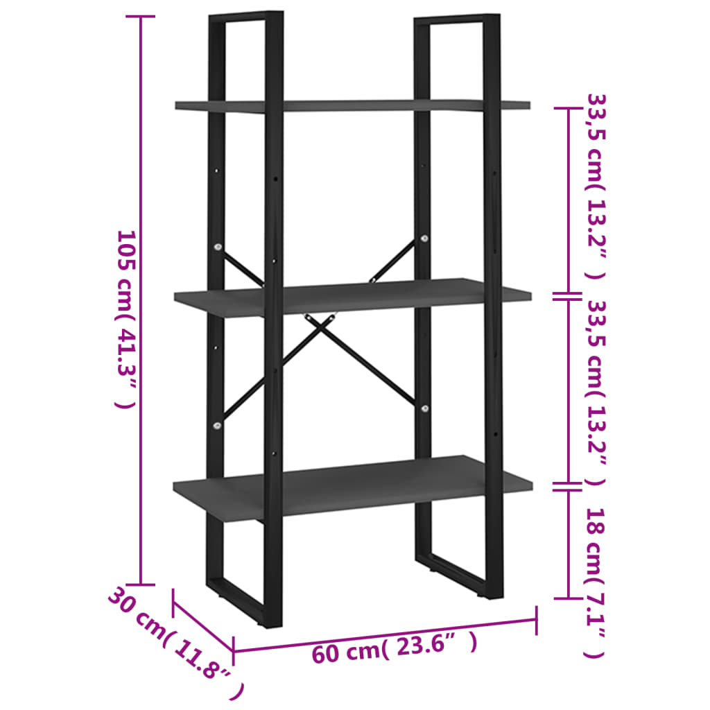 Unidade de prateleiras 60x30x105 cm contraplacado cinzento