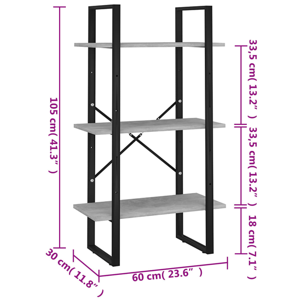 Unidade prateleiras 60x30x105 cm contraplacado cinzento cimento