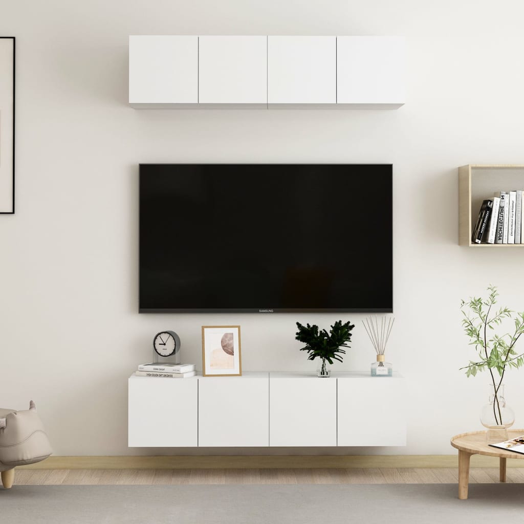 Móveis de TV 4 pcs 60x30x30 cm contraplacado branco