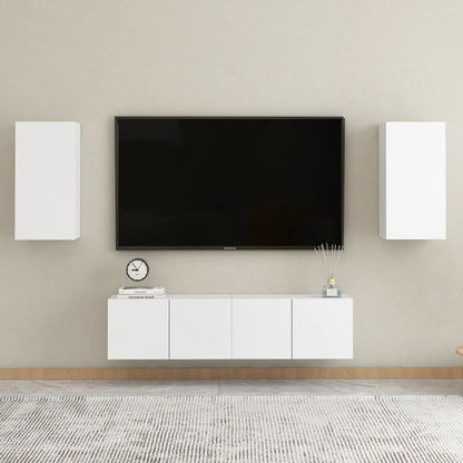 4 pcs conjunto de móveis de TV contraplacado branco