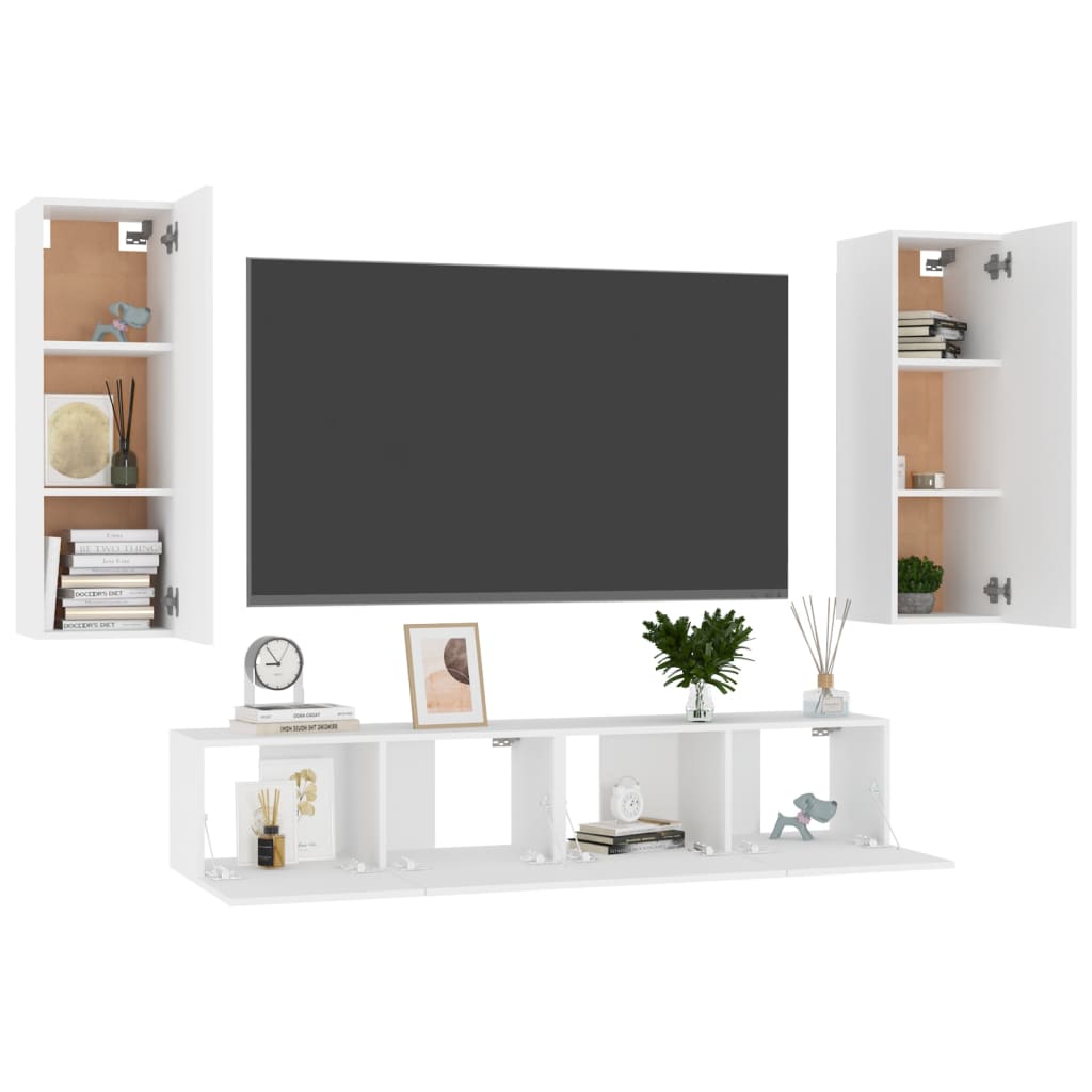 4 pcs conjunto de móveis de TV contraplacado branco