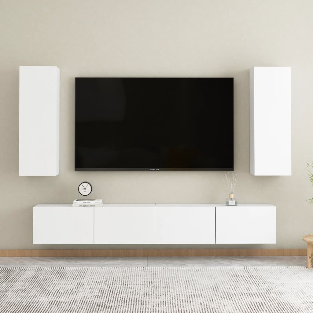 4 pcs conjunto de móveis de TV contraplacado branco