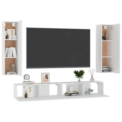 4 pcs conjunto de móveis de TV contraplacado branco