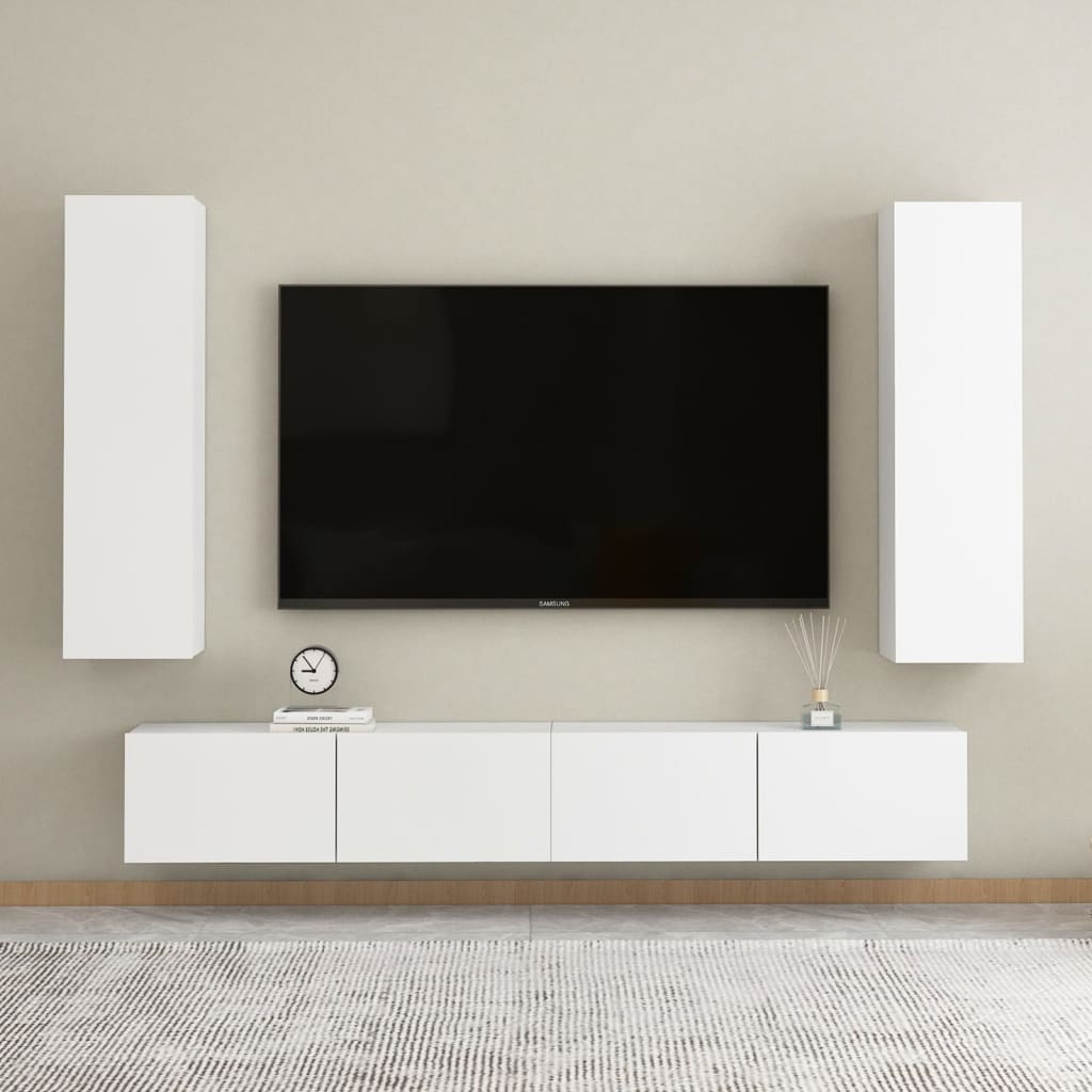 4 pcs conjunto de móveis de TV contraplacado branco