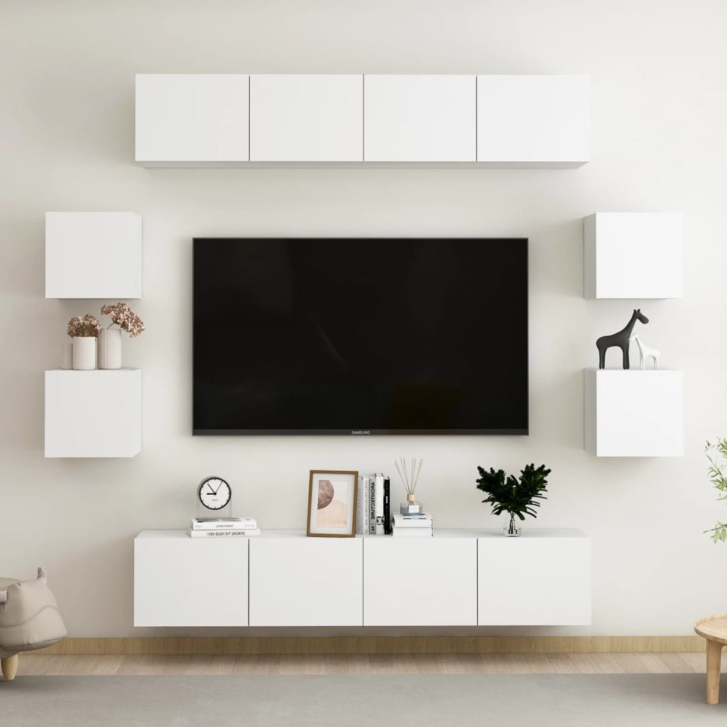 8 pcs conjunto de móveis de TV contraplacado branco