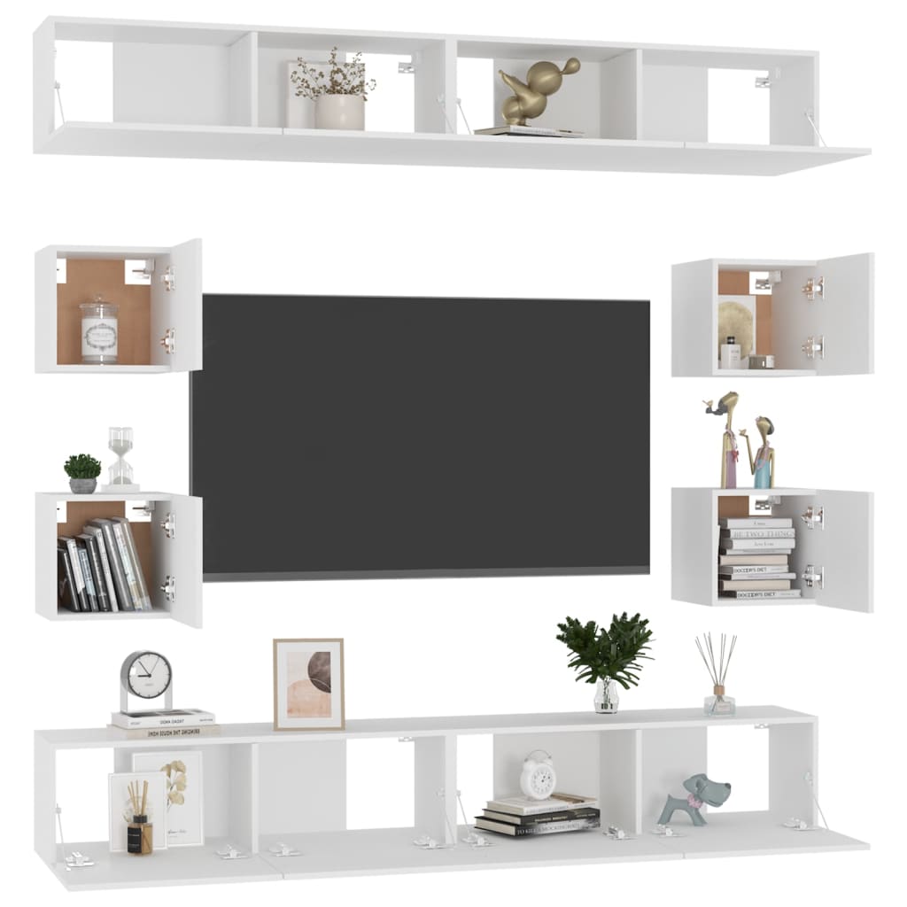 8 pcs conjunto de móveis de TV contraplacado branco