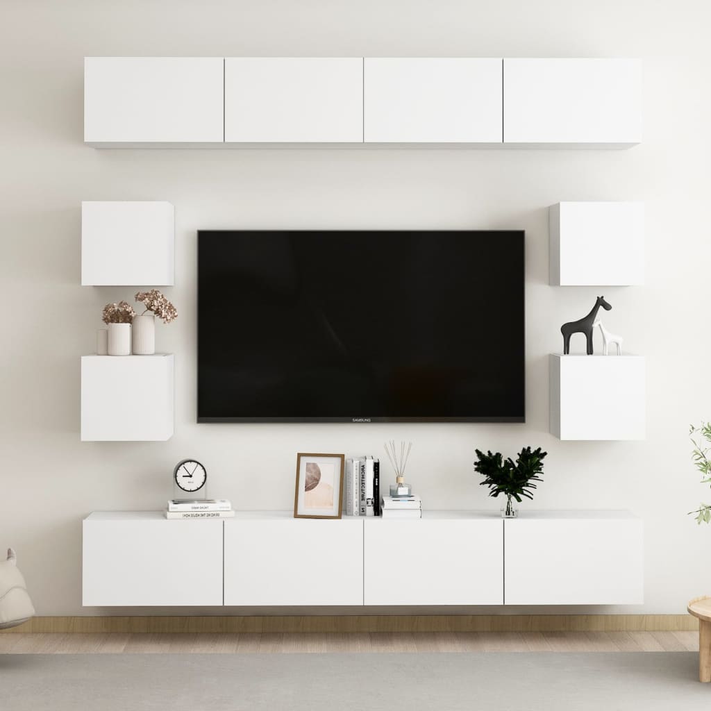 8 pcs conjunto de móveis de TV contraplacado branco