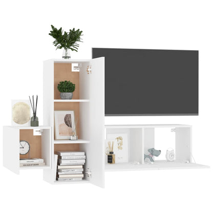 Conjunto de 3 Móveis de Parede de TV Faial M - Branco - Design Moderno