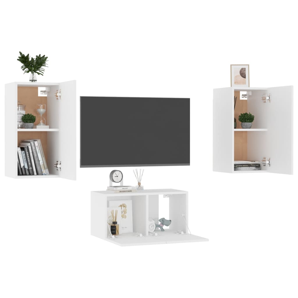 3 pcs conjunto de móveis de TV contraplacado branco