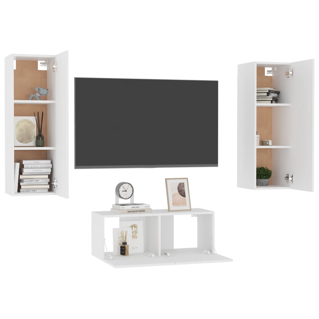 3 pcs conjunto de móveis de TV contraplacado branco