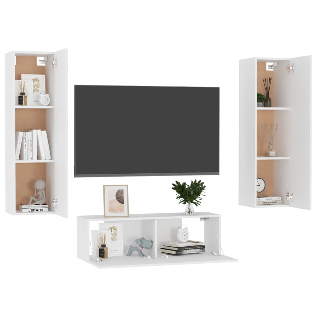 3 pcs conjunto de móveis de TV contraplacado branco