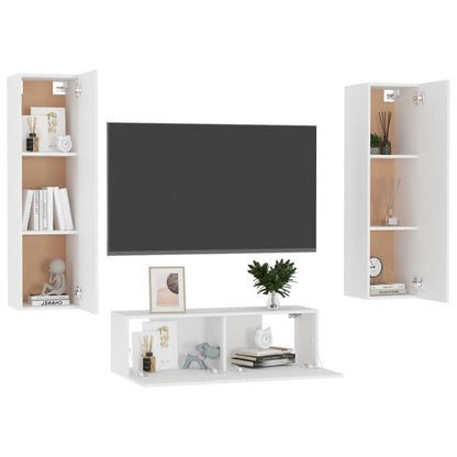 3 pcs conjunto de móveis de TV contraplacado branco