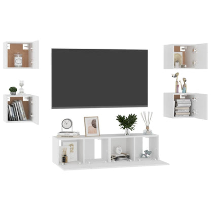 Conjunto de 6 Móveis de Parede de TV Funchal S - Branco - Design Moderno