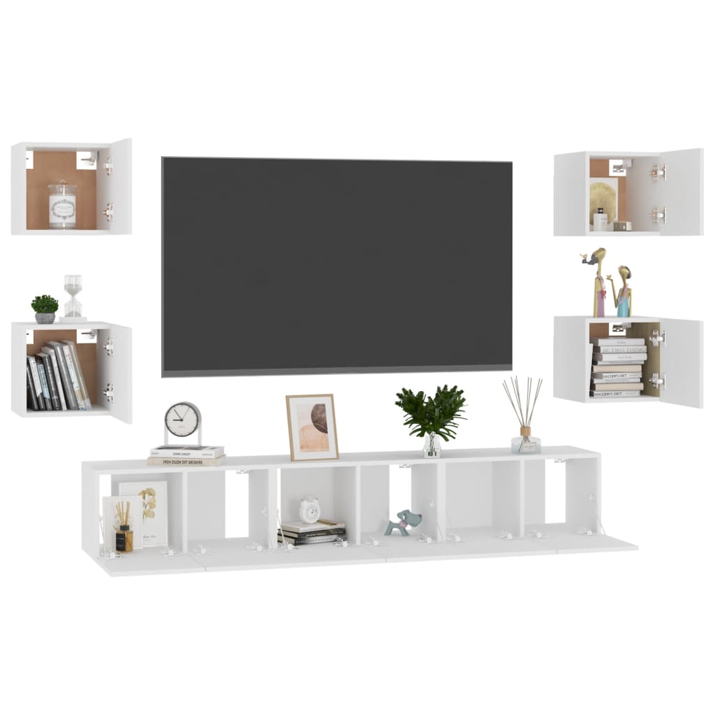 Conjunto de 7 Móveis de Parede de TV Funchal S - Branco - Design Moderno