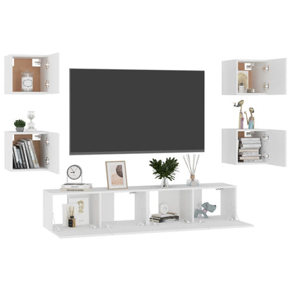 Conjunto de 6 Móveis de Parede de TV Funchal M - Branco - Design Moderno