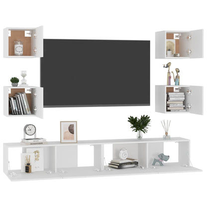 Conjunto de 6 Móveis de Parede de TV Funchal L - Branco - Design Moderno