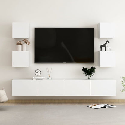 Conjunto de 6 Móveis de Parede de TV Funchal L - Branco - Design Moderno