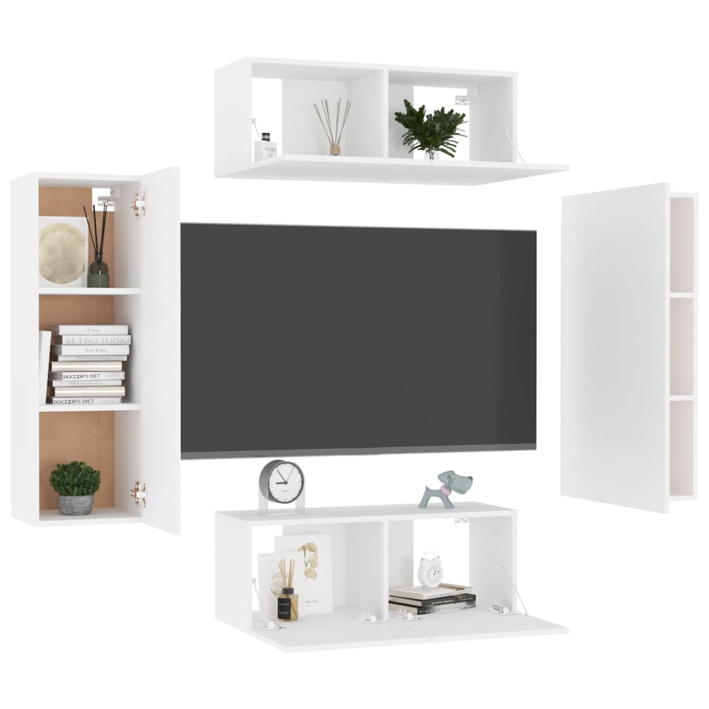 4 pcs conjunto de móveis de TV contraplacado branco