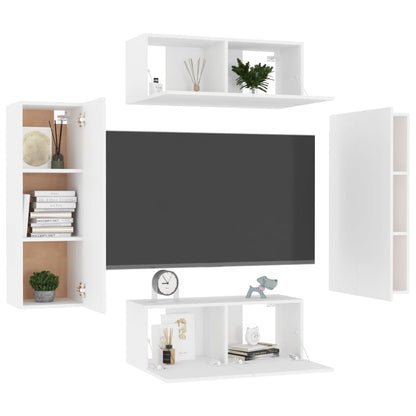 4 pcs conjunto de móveis de TV contraplacado branco