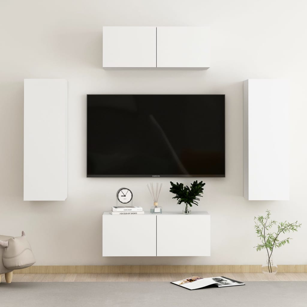 4 pcs conjunto de móveis de TV contraplacado branco